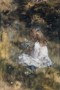 نقاشی -   - دختر با لباس سفید نشسته بر روی عکس نقاشی سنگ