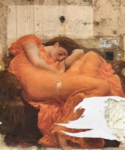 نقاشی -  544 - خانمی که روی عکس پارچه سفید خوابیده است