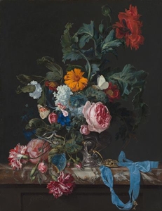 نقاشی -  8 - گل های رز قرمز و آبی در گلدان