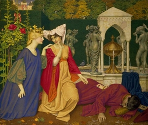 نقاشی -  2 - ملکه و زن در حالی که در کنار مرد خوابیده زانو زده اند