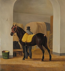 نقاشی -  45 - اسب قهوه ای در عکس اتاق سفید رنگ دیوار