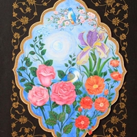 تابلوی گل و مرغ به همراه تذهیب 