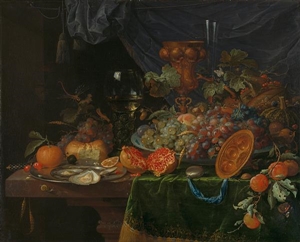 نقاشی -  2 - میوه ها روی عکس میز چوبی قهوه ای